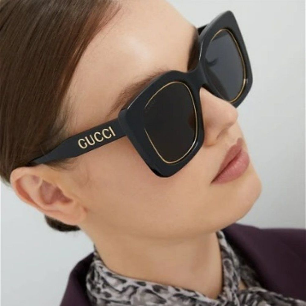 NEW Gucci GG1151S 001 Black/Gold Grey Cat Eye Oversized  Unisex Sunglasses - Picture 5 of 12